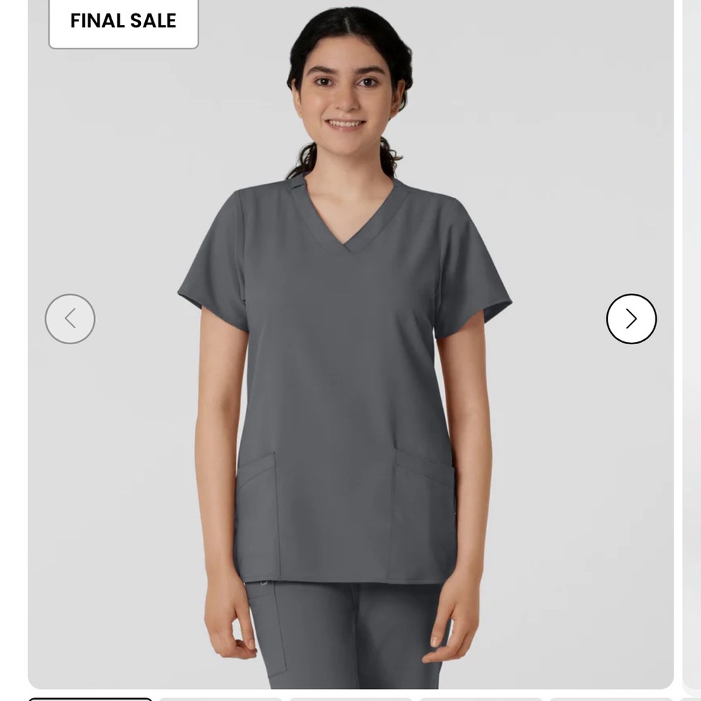 W123 Women's Classic V-Neck Scrub Top Gray Wonder Wink